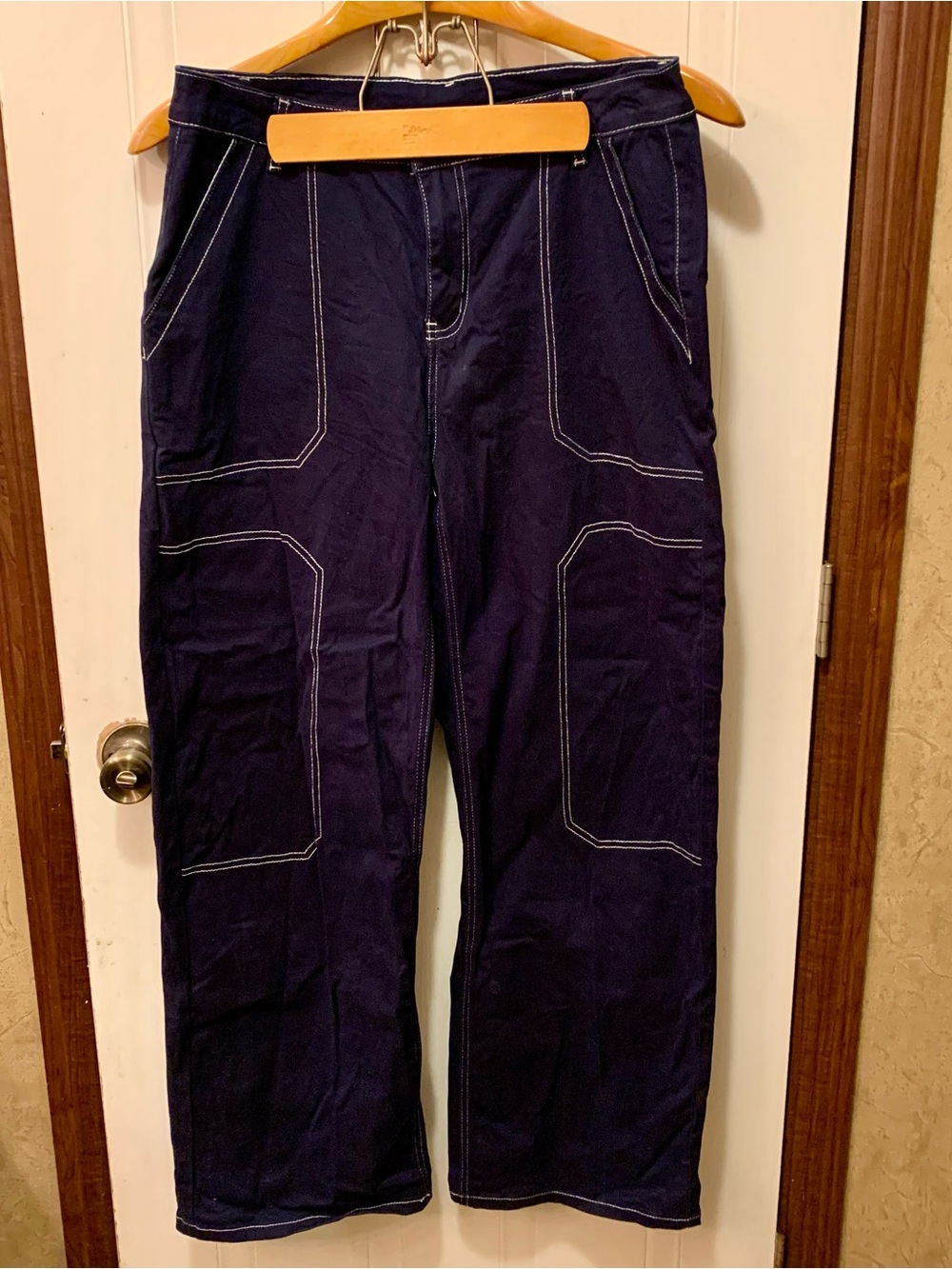 NWOT Dokotoo Navy Blue Contrast Stitch Wide Leg Utility Cargo Pants Size 16